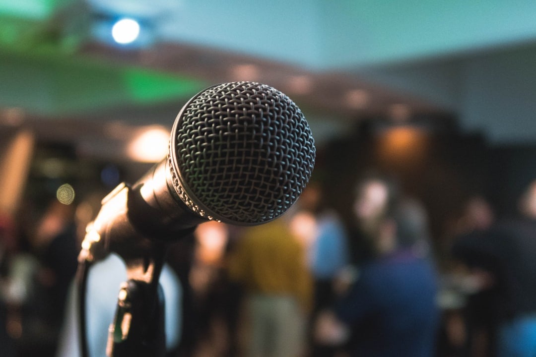 microphone used to record a short speech practice exercise for reducing filler words