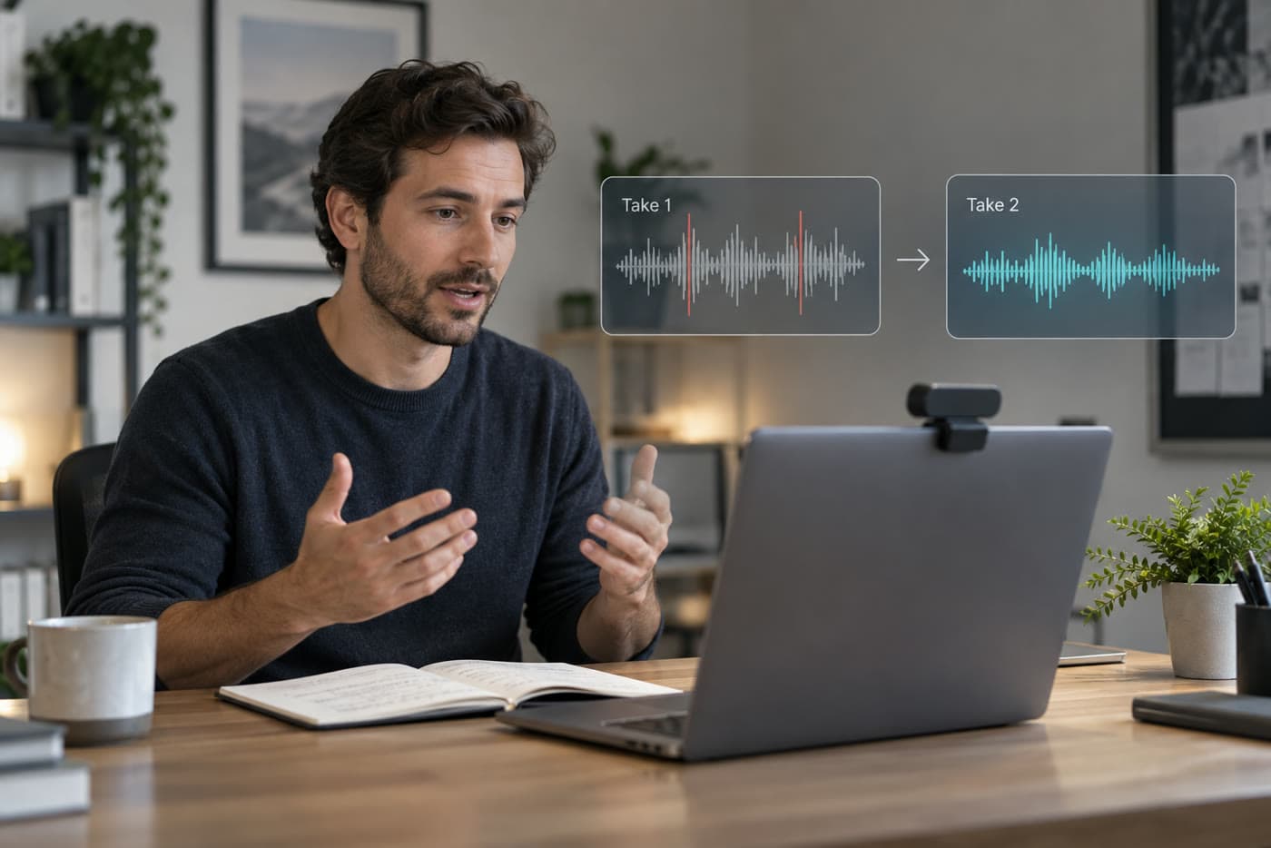 speech pacing exercises using a two-take recording practice routine